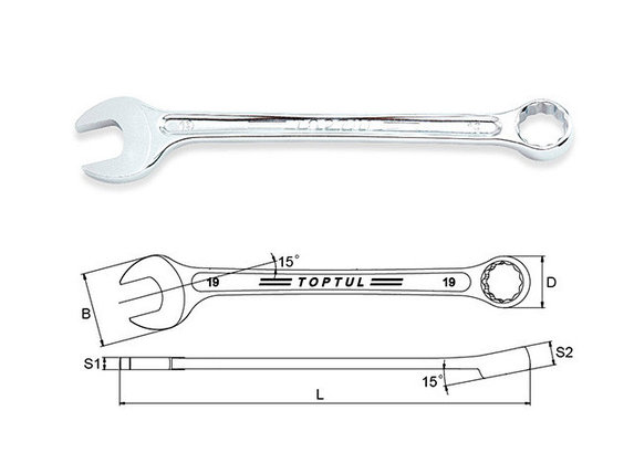 Ключ комбинированный 20мм 15° TOPTUL, фото 1