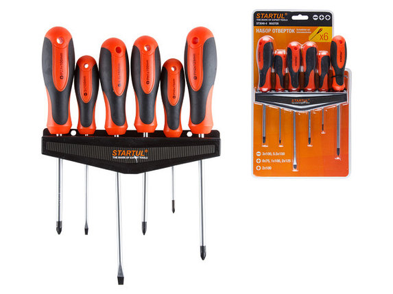 Набор отверток 6шт (SL3х100,5,5х150 PZ2х100 PH0х75,1х100,2х125) STARTUL MASTER (ST3046-6), фото 1