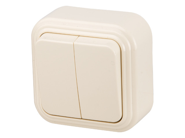 Выключатель 2 клав. (открытый, до 6А) бежевый, Стандарт, Юпитер