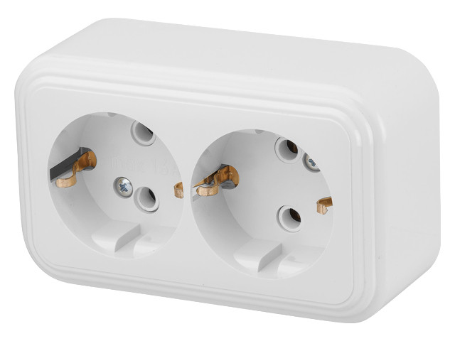Розетка 2-ая (открытая, с/з) белая, Стандарт, Юпитер