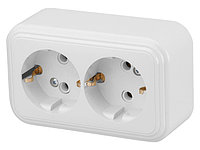 Розетка 2-ая (открытая, с/з) белая, Стандарт, Юпитер