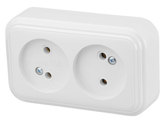Розетка 2-ая (открытая, б/з) белая, Стандарт, Юпитер, фото 1