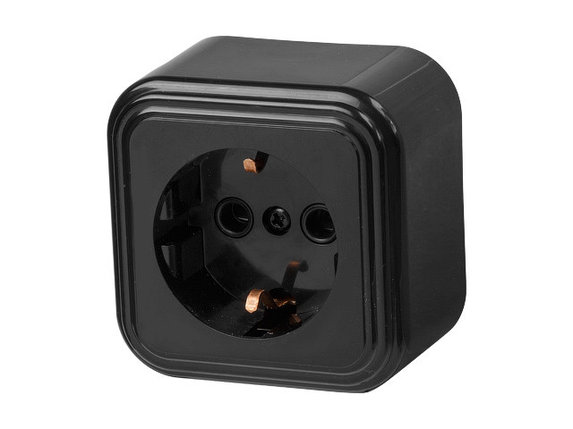 Розетка 1-ая (открытая, с/з) черная, Стандарт, Юпитер, фото 1