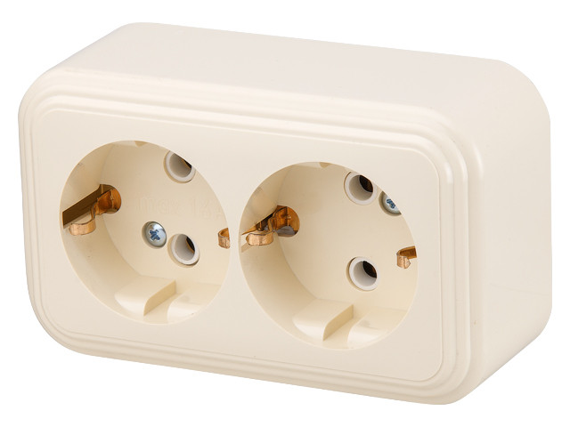 Розетка 2-ая (открытая, с/з) бежевая, Стандарт, Юпитер