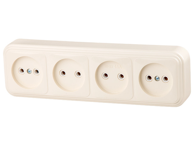 Розетка 4-ая (открытая, б/з) бежевая, Стандарт, Юпитер