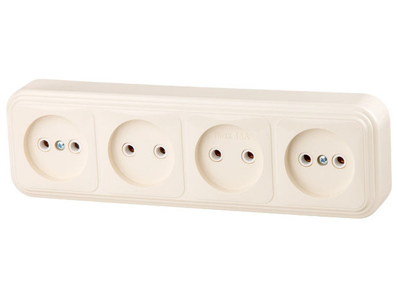 Розетка 4-ая (открытая, б/з) бежевая, Стандарт, Юпитер, фото 1
