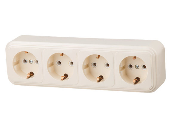 Розетка 4-ая (открытая, с/з) бежевая, Стандарт, Юпитер, фото 1