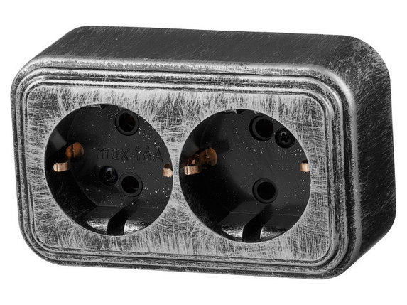 Розетка 2-ая (открытая, с/з) серебро, Стандарт, Юпитер, фото 1