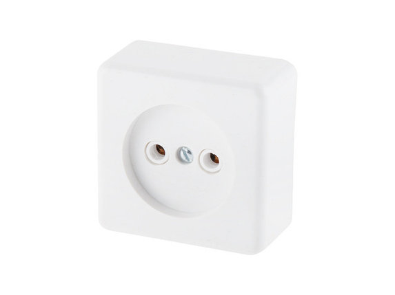 Розетка 1-ая (открытая, б/з) белая, Эконом, Юпитер, фото 1