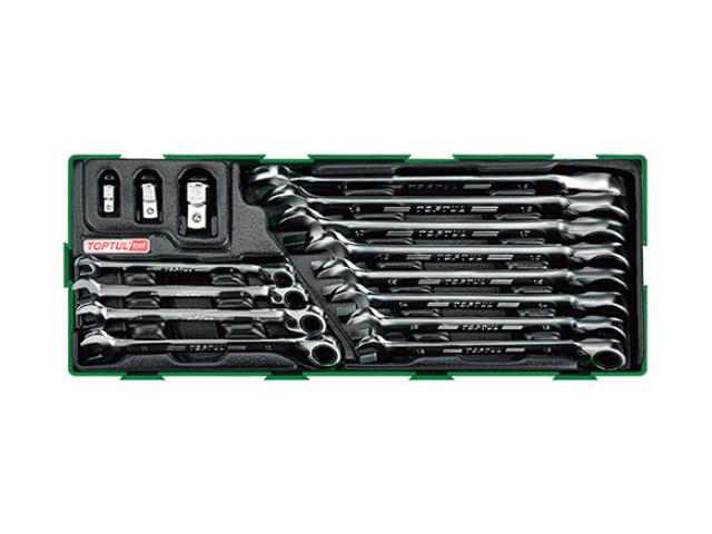 Набор-сет ключей комбинир. с перекл. трещоткой 15предм. TOPTU