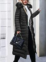 Стильный женский пуховик с капюшоном черного цвета