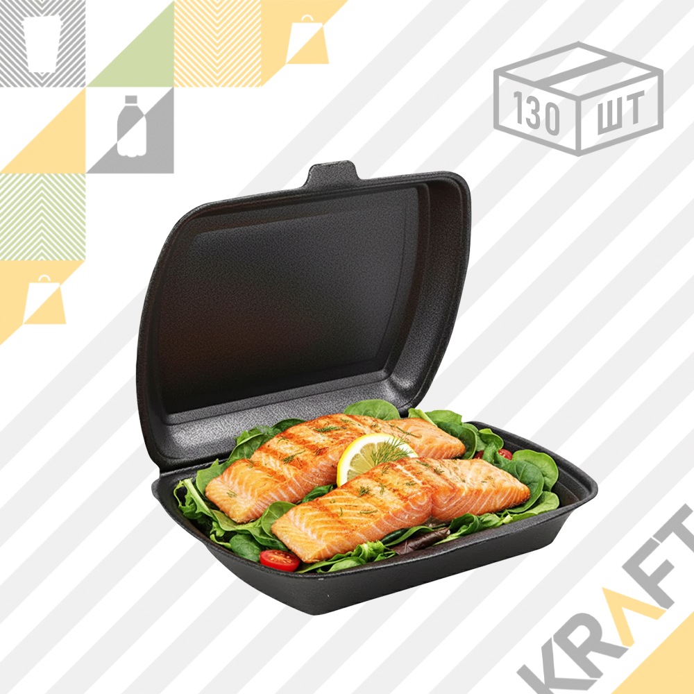 Ланчбокс Вспененный Чёрный 1 секц 247*208 (130шт/уп), фото 1