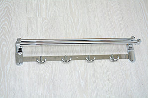 Полка металлическая настенная с крючками, P5205 Хром
