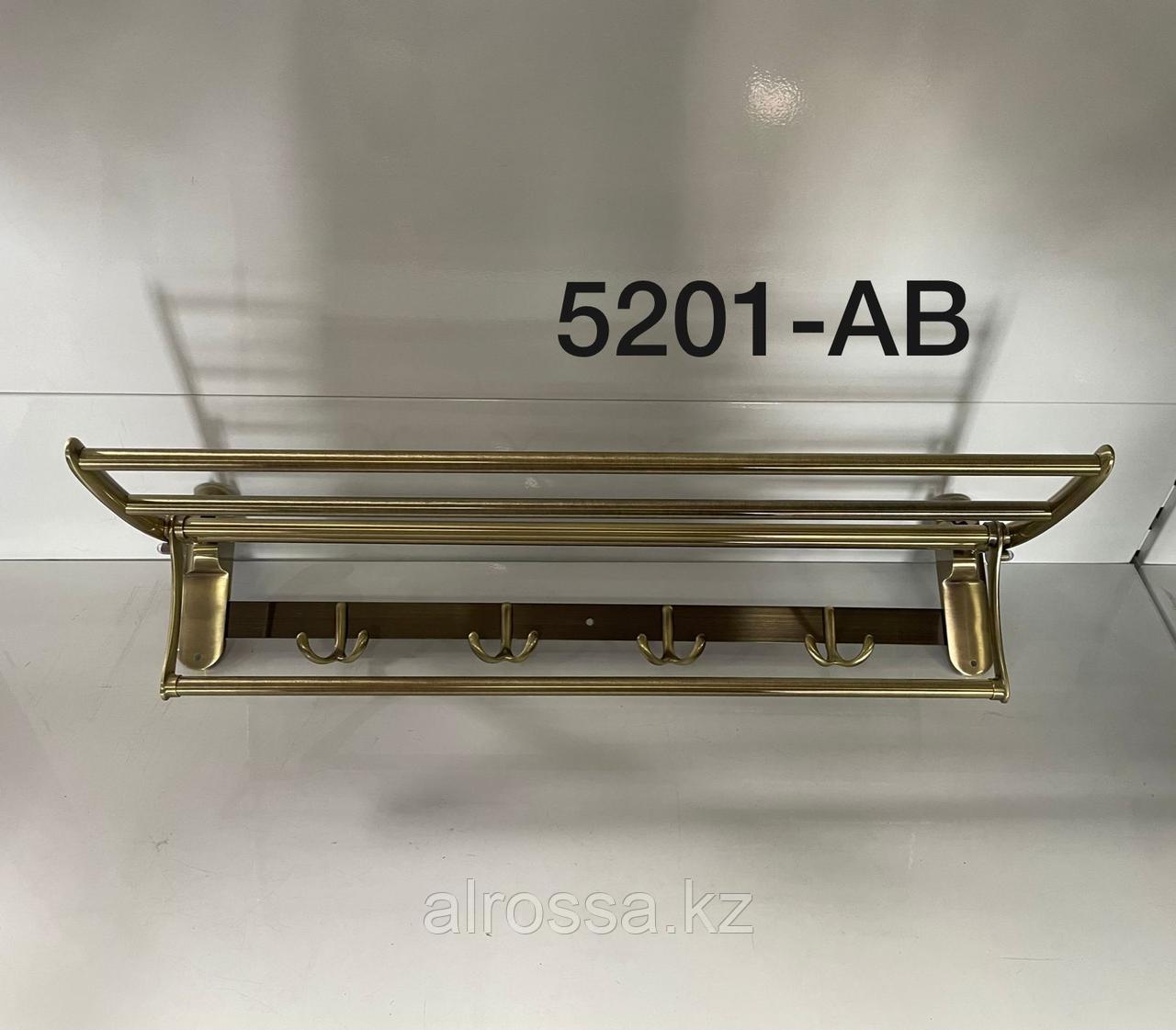 Полка металлическая настенная с крючками, бронза P5201-AB, фото 1