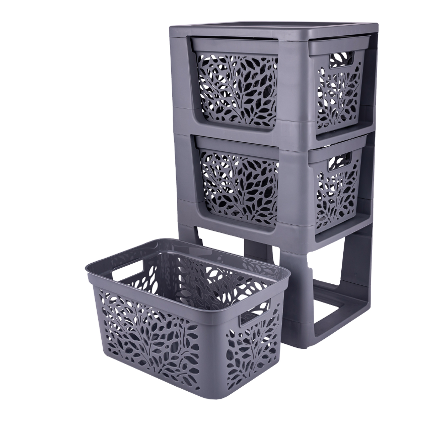 Комод 3 ящика по 18л Leaves (серый) Полимербыт, фото 1