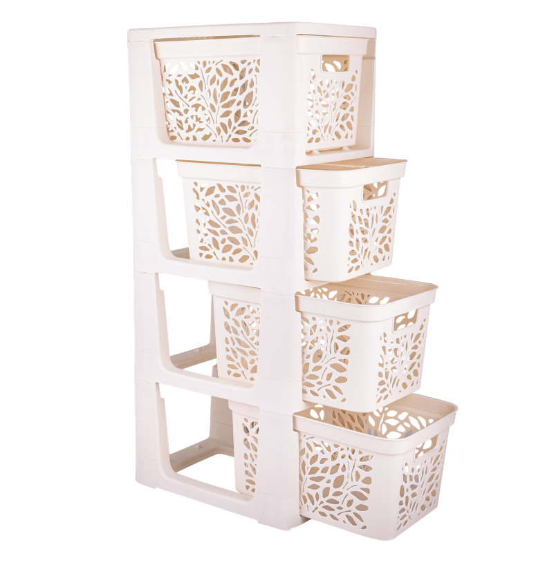 Комод 4 ящика по 18л Leaves (молочный) Полимербыт, фото 1