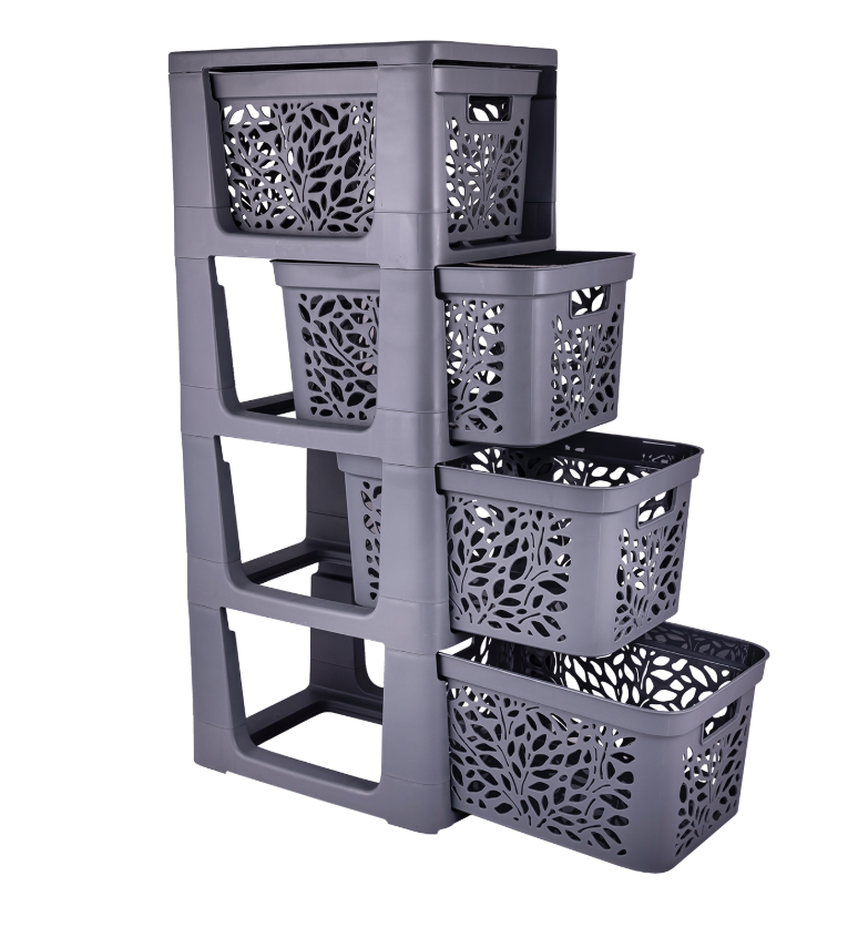 Комод 4 ящика по 18л Leaves (серый) Полимербыт, фото 1