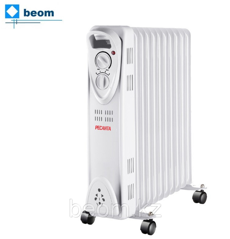 Масляный радиатор ОМ-12Н Ресанта (2,5 кВт | 220В | 25 м2 | 12 секций | Вес, кг 9 | Термостат), фото 1