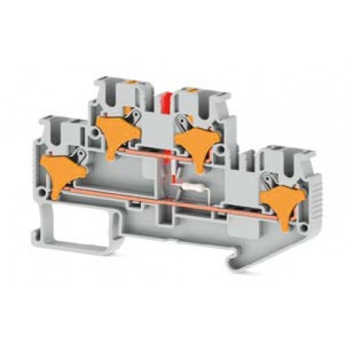 Клеммник 2-х ярусный пружинный быстрозажимной (Push in), 2,5 мм.кв., с индикатором, (серый); PRD 2,5, фото 1