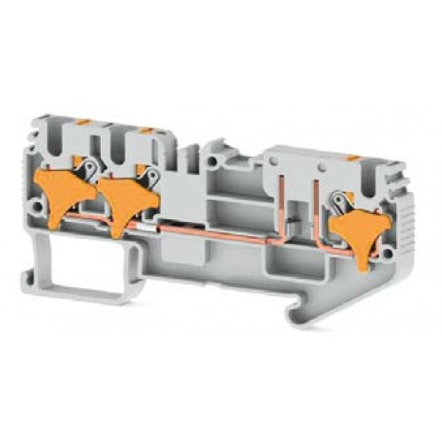 Клеммник пруж.быстрозажимной (Push in) 3-х выводной, 2,5 мм.кв., (серый); PRD 2,5EAK, фото 1