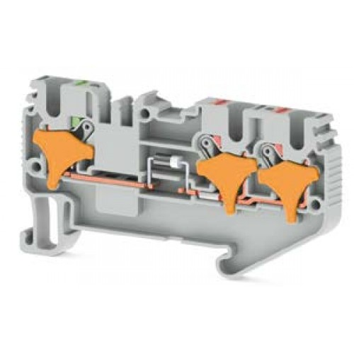 Клеммник пруж.быстрозажимной (Push in), 3-х выводной, 2,5мм.кв., с диодом, (серый); PRD 2,5ED-A, фото 1