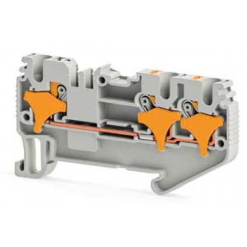 Клеммник пруж.быстрозажимной (Push in), 3-х выводной, 2,5мм.кв., (серый); PRD 2,5E, фото 1