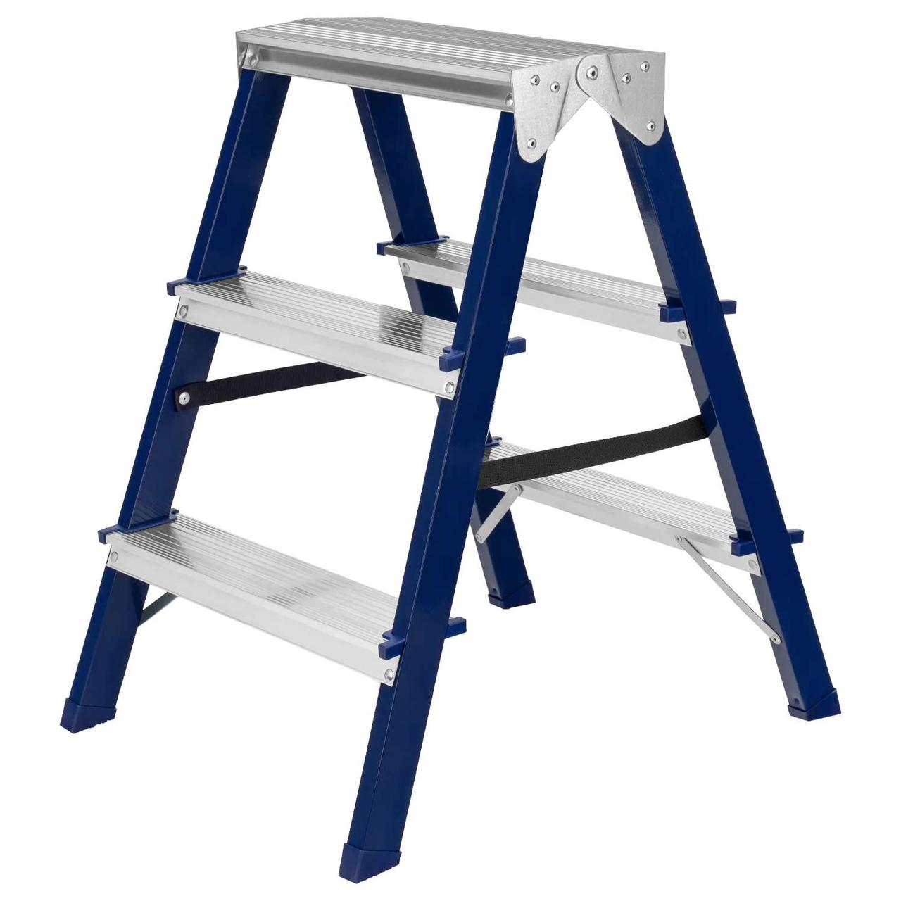 Стальная двусторонняя стремянка СИБРТЕХ 3 ступени 97933, фото 1