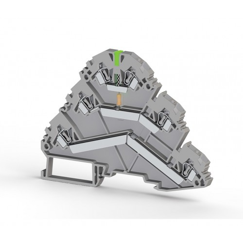 Клеммник пружинный 3-х ярусный, 2,5мм.кв., с индикацией 24 VDC, (серый); YBK 2,5-3F (PNP), фото 1