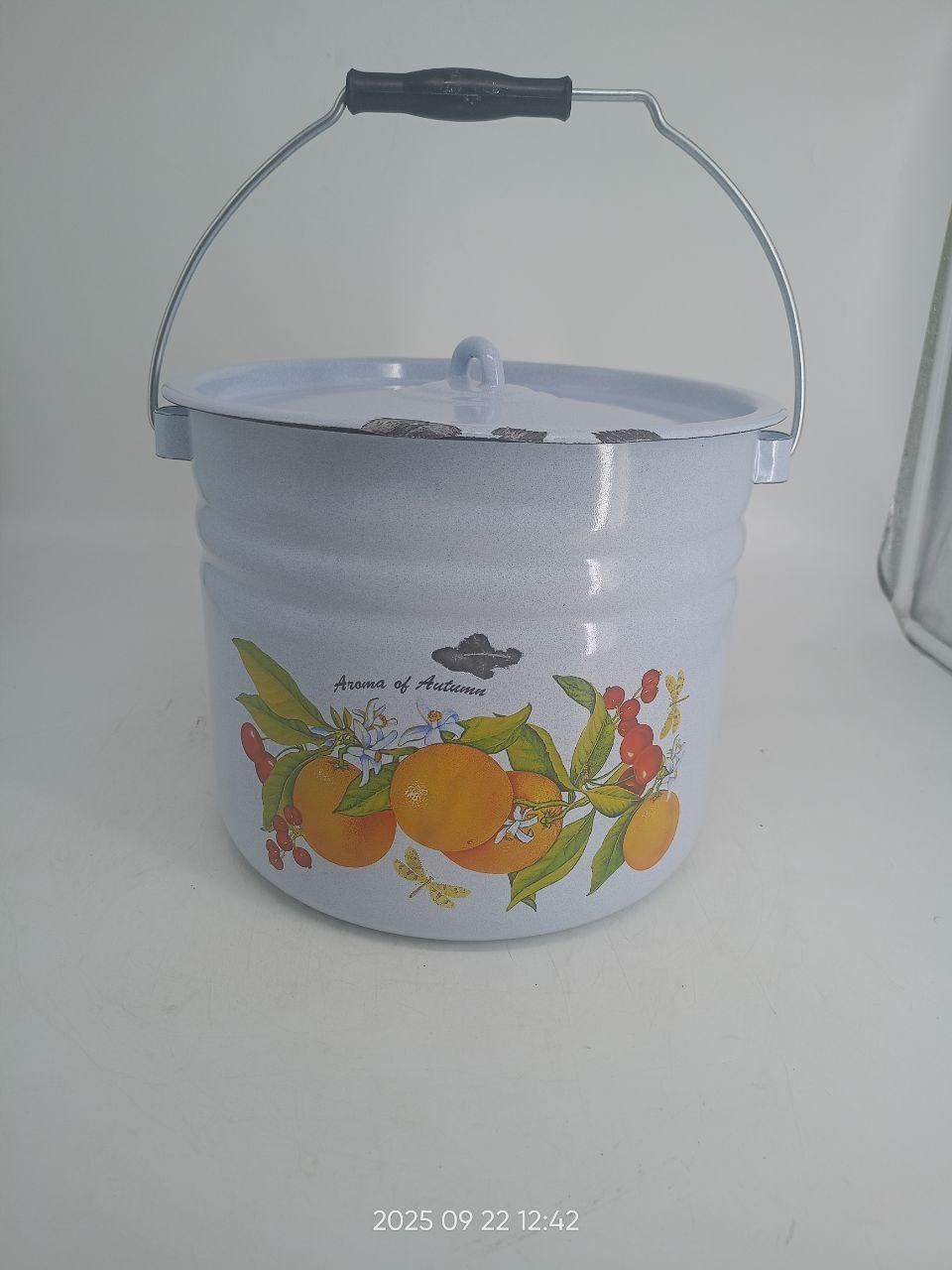 Уценка 25-1366 Ведро 12л 1224Ц/4Рб Фруктовая фантазия с крышкой, фото 1