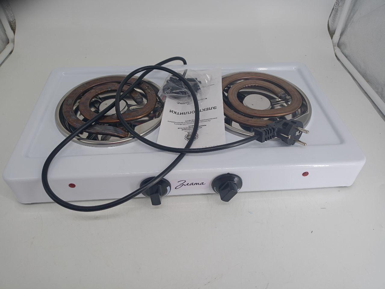 Уценка 25-0678 Электрическая плитка Злата 214Т белая, 2 конфорки, ТЭН, фото 1