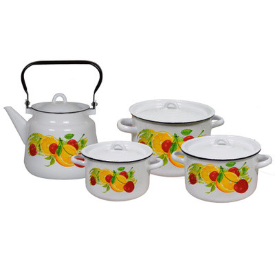 Набор кастрюль эмалированных (1,5 л, 2,9 л, 4,5 л, 3,5 л) л, Стальэмаль 1с142, Фрутта, белоснежный, фото 1