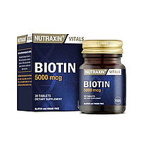 Nutraxin (Нутраксин) Vitals Biotin 5000 мкг для поддержки здоровья волос, кожи и ногтей., 30 таблеток