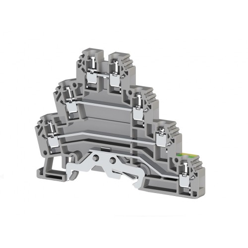 Клеммник 3-х ярусный с контактом на рейку, 2,5мм.кв., (серый); PUK 3Т, фото 1