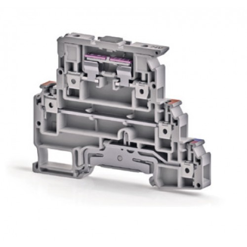 Клеммник 2-х ярусный с держ. предохр. (5х20, 5х25)  и заземлением на DIN-рейку, 4 мм.кв., с индикаци, фото 1