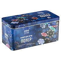 Набор для игры в "Покер", (200 фишек, 2 колоды карт, сукно), металлическя коробка