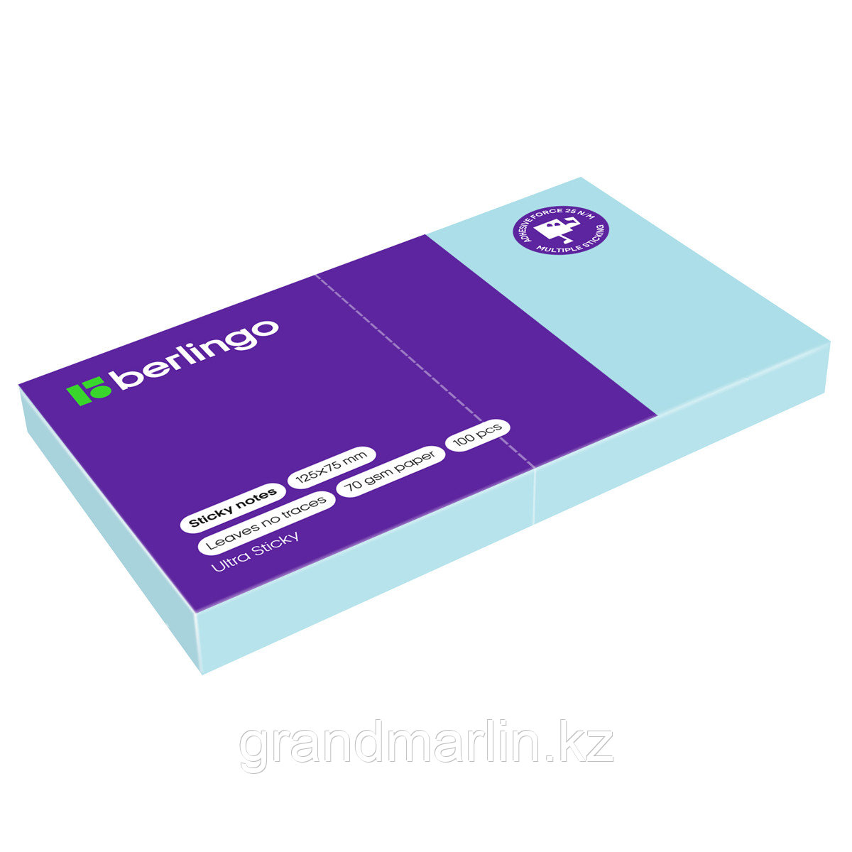 Самоклеящийся блок Berlingo "Ultra Sticky", 125*75мм, 100л, пастель, голубой, фото 1