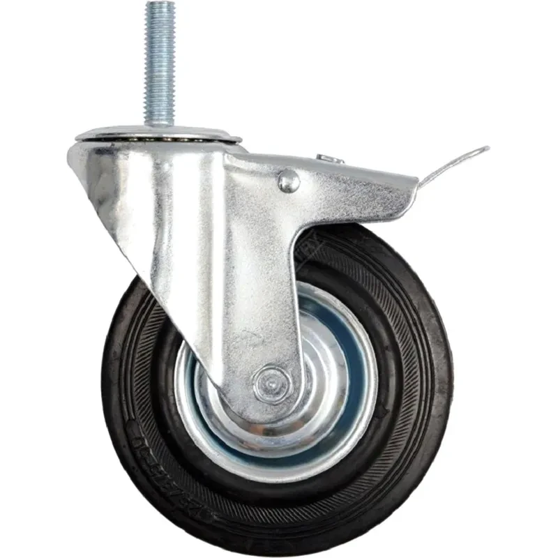 Колесо для тележки с черной резиной SCTB 125, с тормозом, фото 1