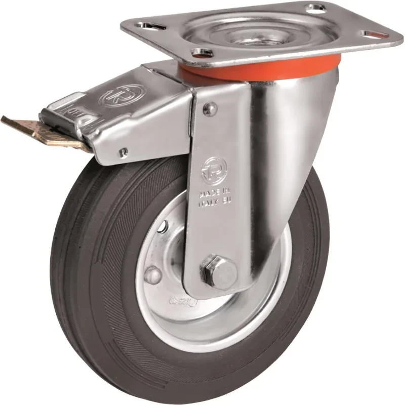 Колесо для тележки Tellure Rota 535422 поворотное с тормозом,100мм,до 80кг, фото 1