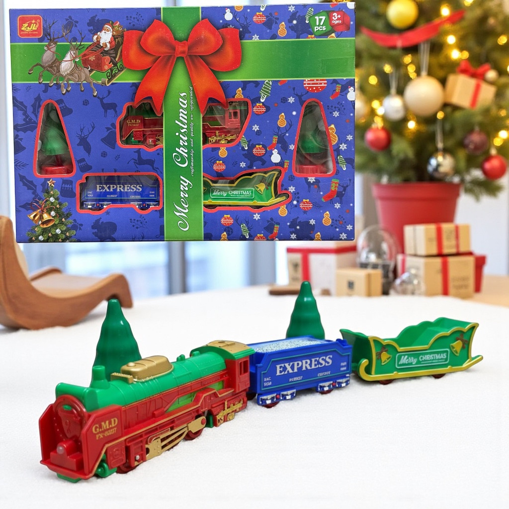 4299-94 Поезд новогодний + 2 вагона + 2 елки 34*24см, фото 1