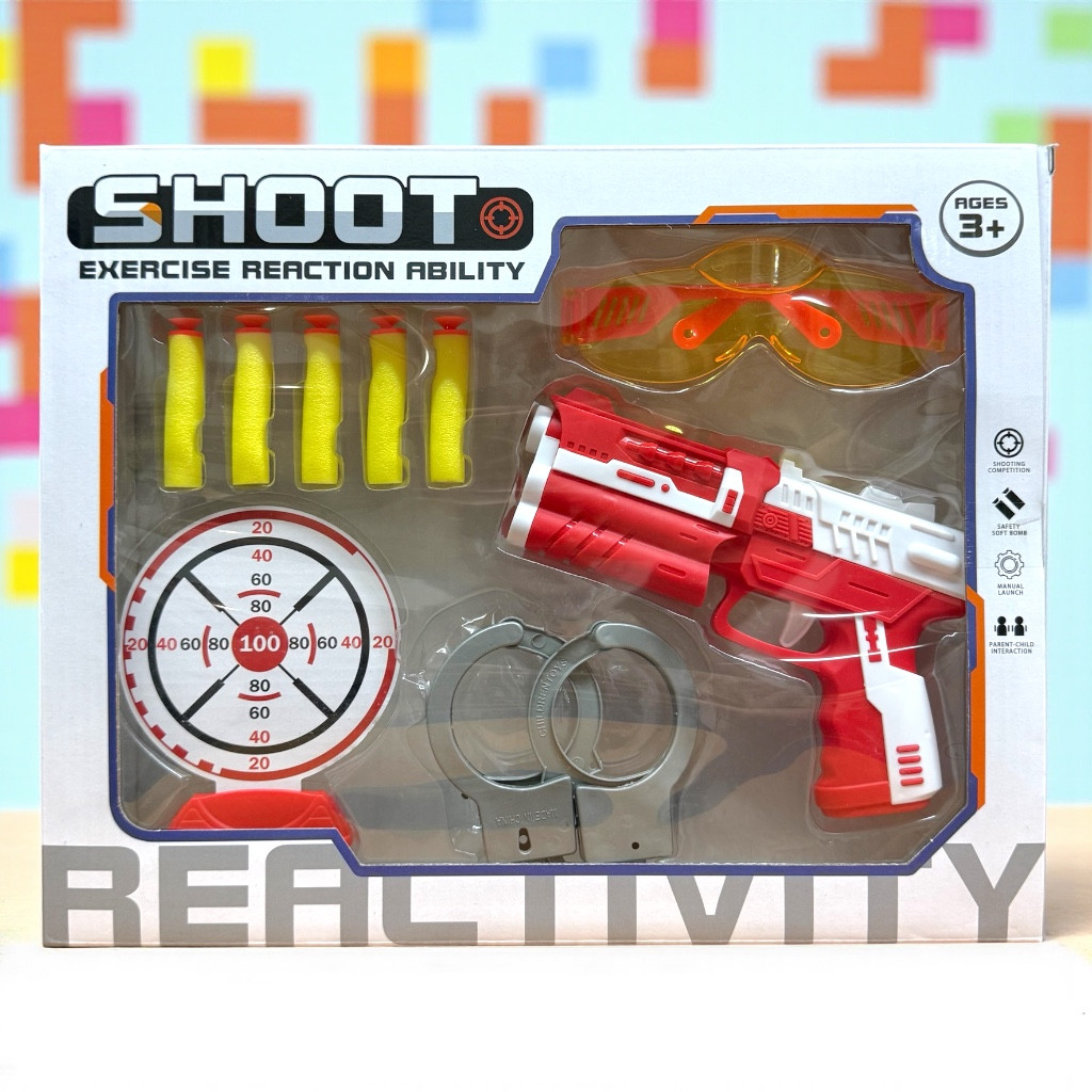 88-5  Пистолет с очками и наручниками мишенью и пульками 35*28см, фото 1