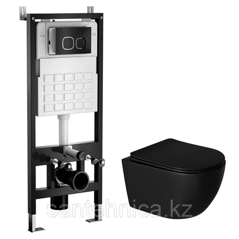 Комплект WAVE "Система инсталляции МЕХАНИКА+унитаз "ROUND" черный+квадратная кнопка A2 черная