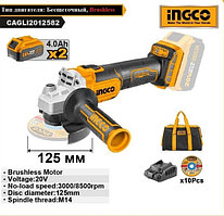 INGCO Машина углошлифовальная аккумуляторная INDUSTRIAL Li-Ion 20W 4Ач 2шт/ Ø диска 125мм