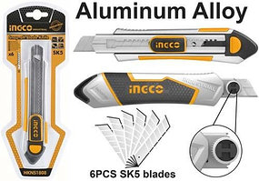INGCO Нож строительный INDUSTRIAL 18х100 мм/ в комплекте 6 лезвий SK5