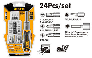 INGCO Отвертка реверсивная с набором бит и держателем 24 в 1