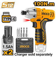 INGCO Шуруповерт аккумуляторный импульсный 12W Li-Ion 1.5 Ач 2шт/ 100 Нм/ USB type-C