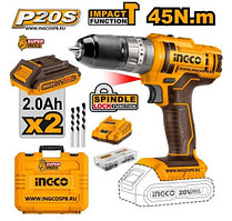 INGCO Дрель-шуруповерт аккумуляторная ударная Li-Ion  INDUSTRIAL 20W 2Ачх2шт/45 Нм/ 18+1+1