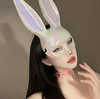 Карнавальная маска кролика переливающаяся 35*18 см белая