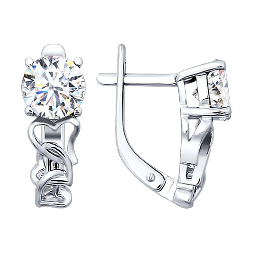 Серьги из серебра с фианитами SOKOLOV 94021097 серебро с родием, с английским замком, фото 1