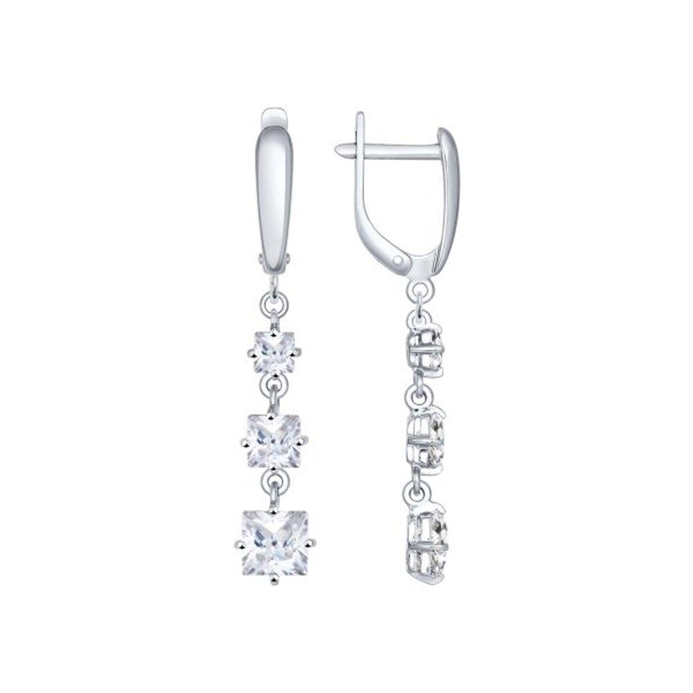 Серьги длинные из серебра с фианитами SOKOLOV 94022009 серебро с родием, с английским замком, фото 1