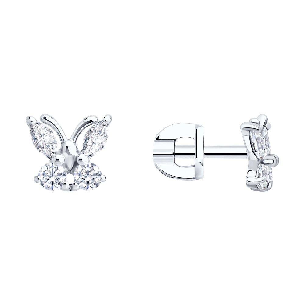 Серьги-пусеты из серебра с белыми фианитами SOKOLOV 94020535 серебро с родием,, фото 1